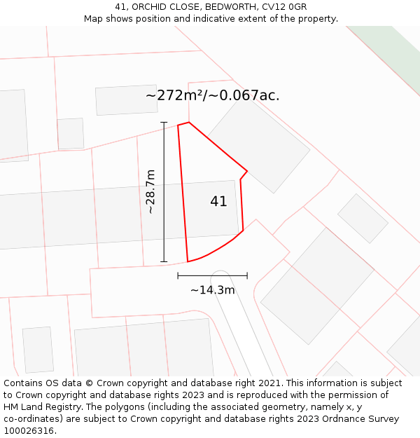 41, ORCHID CLOSE, BEDWORTH, CV12 0GR: Plot and title map