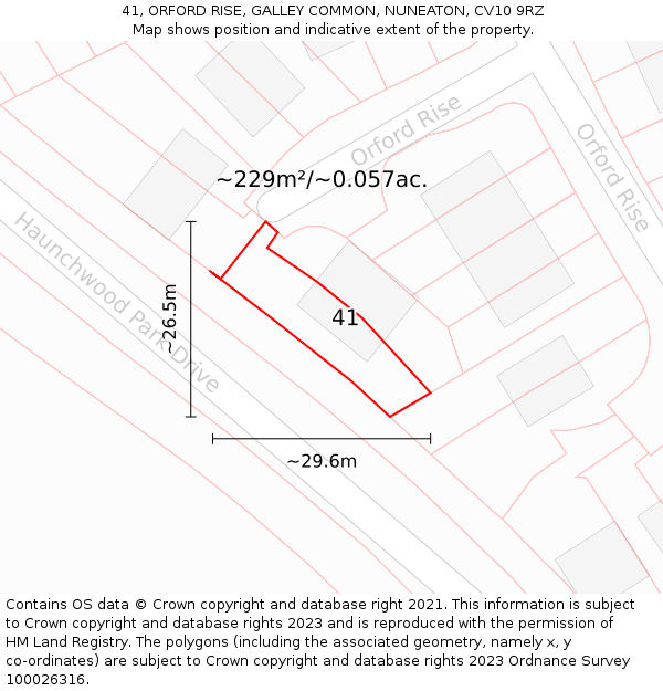 41, ORFORD RISE, GALLEY COMMON, NUNEATON, CV10 9RZ: Plot and title map