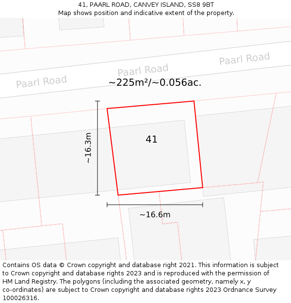 41, PAARL ROAD, CANVEY ISLAND, SS8 9BT: Plot and title map