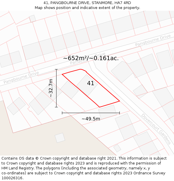 41, PANGBOURNE DRIVE, STANMORE, HA7 4RD: Plot and title map