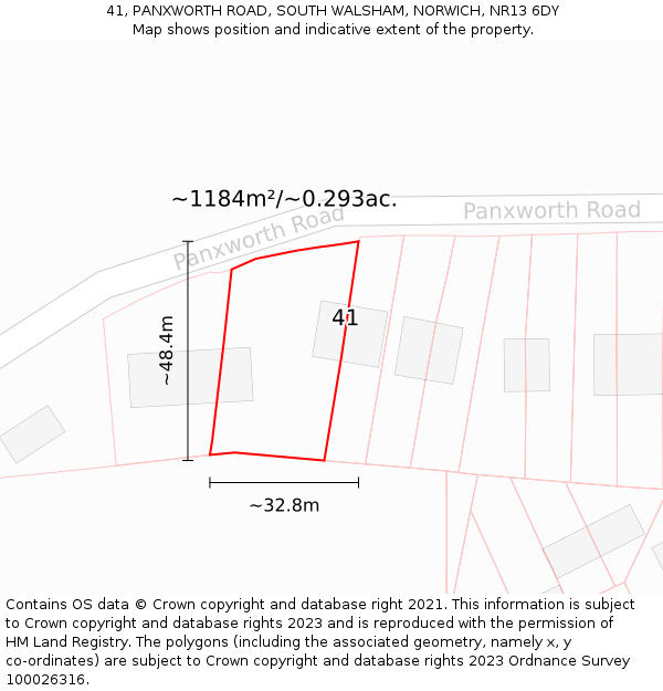 41, PANXWORTH ROAD, SOUTH WALSHAM, NORWICH, NR13 6DY: Plot and title map