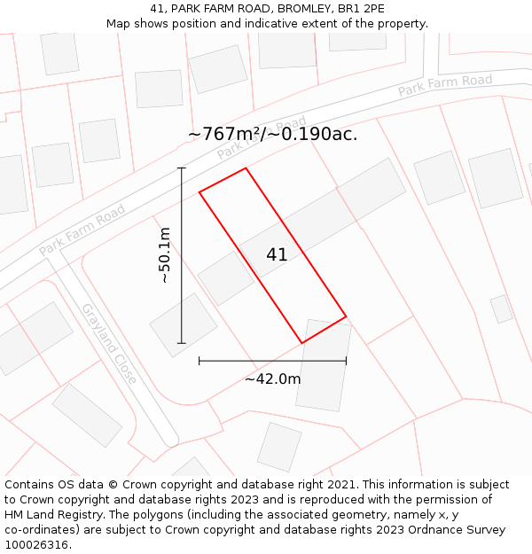 41, PARK FARM ROAD, BROMLEY, BR1 2PE: Plot and title map
