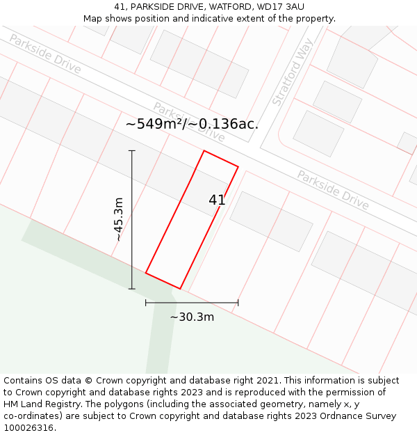41, PARKSIDE DRIVE, WATFORD, WD17 3AU: Plot and title map