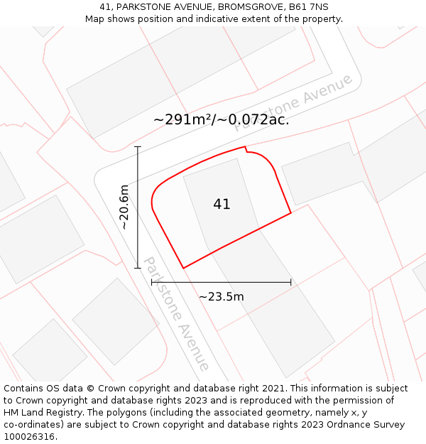 41, PARKSTONE AVENUE, BROMSGROVE, B61 7NS: Plot and title map