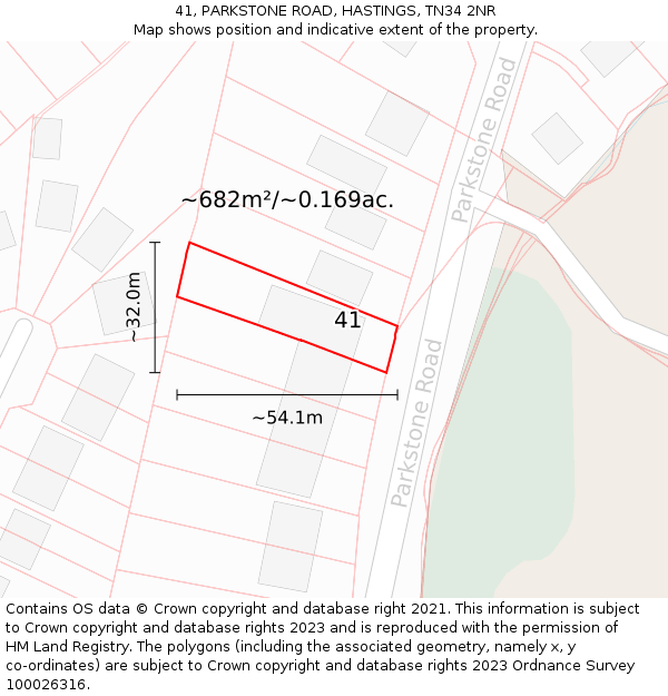 41, PARKSTONE ROAD, HASTINGS, TN34 2NR: Plot and title map