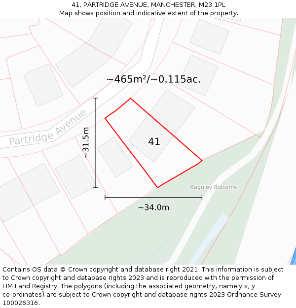 41, PARTRIDGE AVENUE, MANCHESTER, M23 1PL: Plot and title map