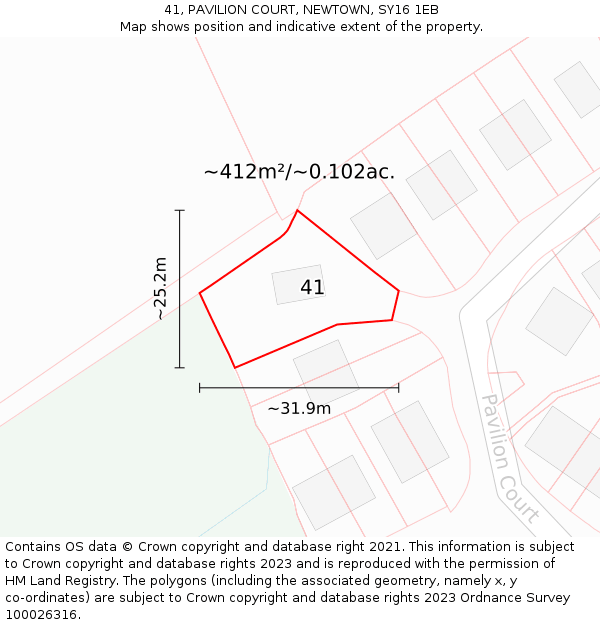 41, PAVILION COURT, NEWTOWN, SY16 1EB: Plot and title map