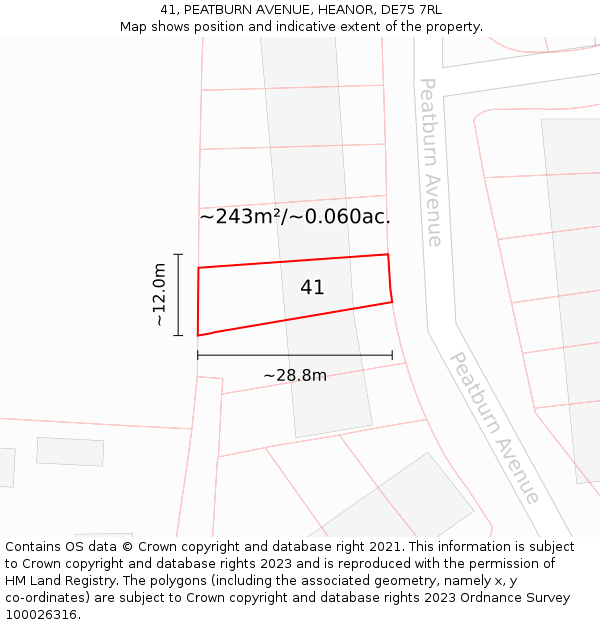 41, PEATBURN AVENUE, HEANOR, DE75 7RL: Plot and title map