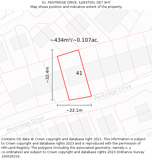 41, PENTRIDGE DRIVE, ILKESTON, DE7 9HT: Plot and title map