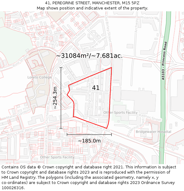 41, PEREGRINE STREET, MANCHESTER, M15 5PZ: Plot and title map