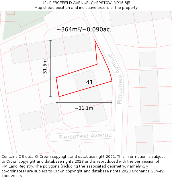 41, PIERCEFIELD AVENUE, CHEPSTOW, NP16 5JB: Plot and title map