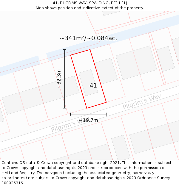 41, PILGRIMS WAY, SPALDING, PE11 1LJ: Plot and title map