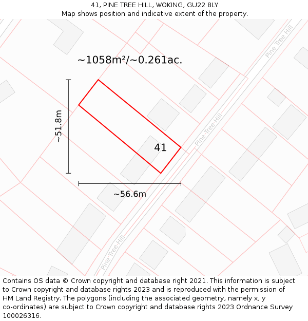 41, PINE TREE HILL, WOKING, GU22 8LY: Plot and title map