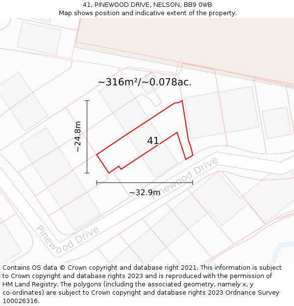 41, PINEWOOD DRIVE, NELSON, BB9 0WB: Plot and title map