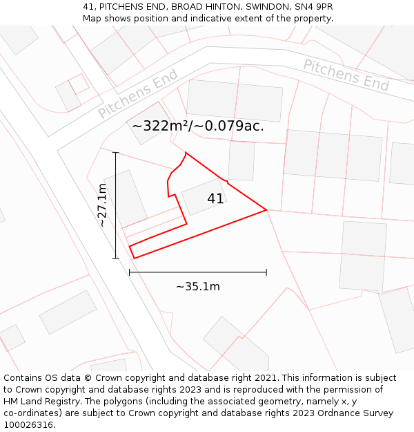 41, PITCHENS END, BROAD HINTON, SWINDON, SN4 9PR: Plot and title map