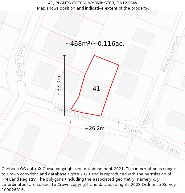 41, PLANTS GREEN, WARMINSTER, BA12 9NW: Plot and title map