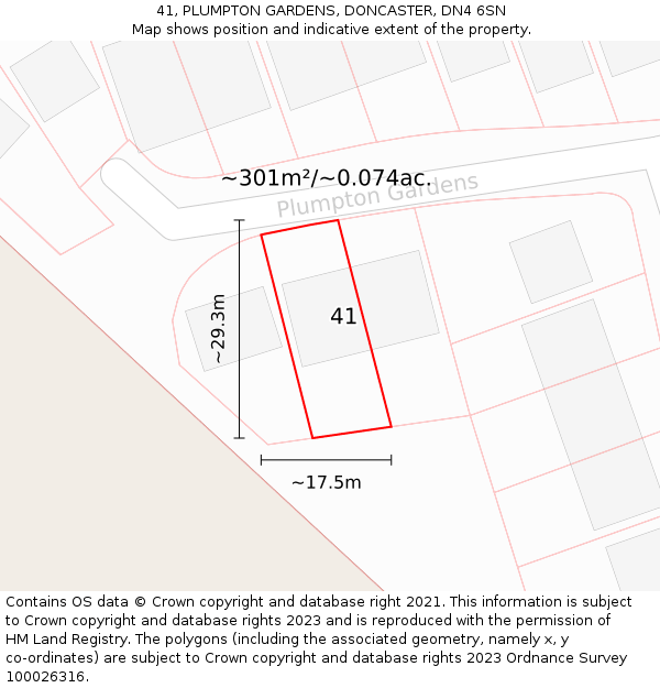 41, PLUMPTON GARDENS, DONCASTER, DN4 6SN: Plot and title map