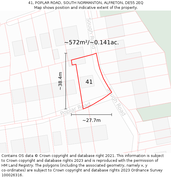 41, POPLAR ROAD, SOUTH NORMANTON, ALFRETON, DE55 2EQ: Plot and title map