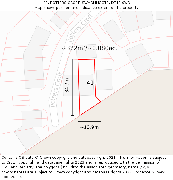 41, POTTERS CROFT, SWADLINCOTE, DE11 0WD: Plot and title map