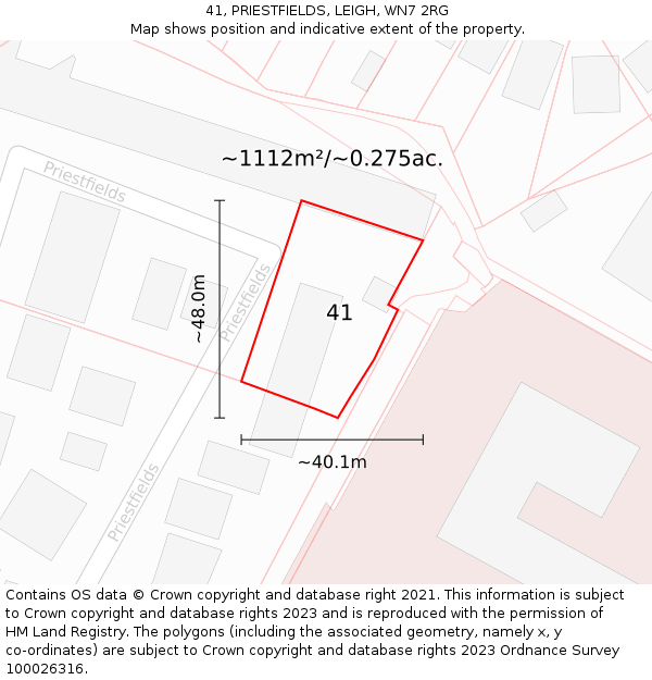 41, PRIESTFIELDS, LEIGH, WN7 2RG: Plot and title map