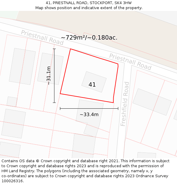 41, PRIESTNALL ROAD, STOCKPORT, SK4 3HW: Plot and title map