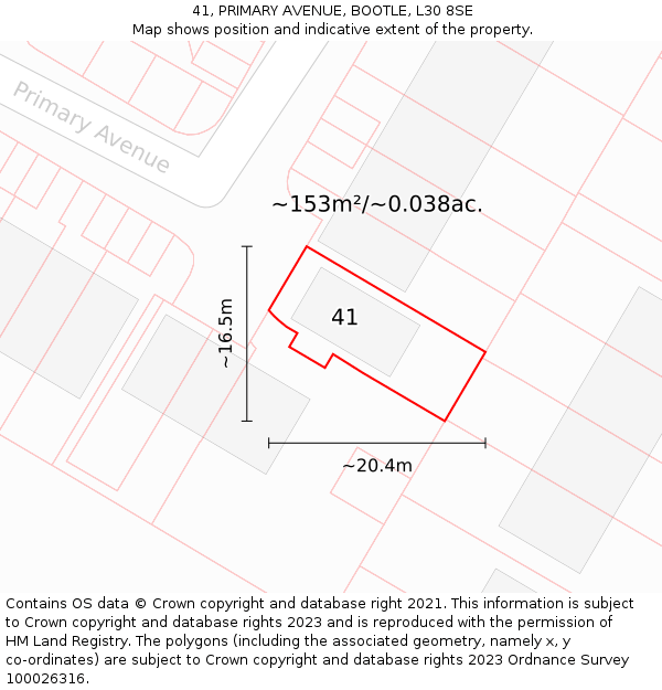 41, PRIMARY AVENUE, BOOTLE, L30 8SE: Plot and title map
