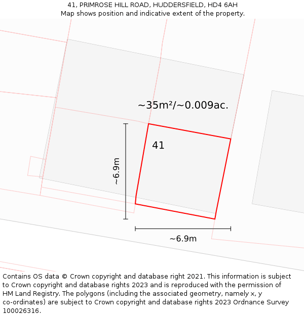 41, PRIMROSE HILL ROAD, HUDDERSFIELD, HD4 6AH: Plot and title map