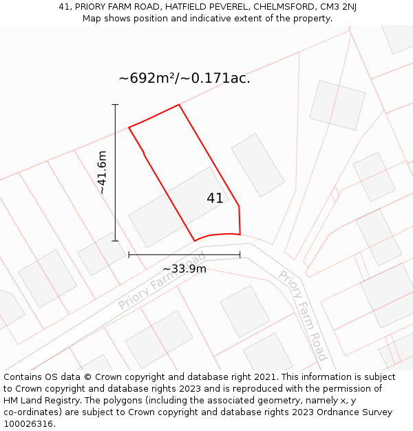 41, PRIORY FARM ROAD, HATFIELD PEVEREL, CHELMSFORD, CM3 2NJ: Plot and title map