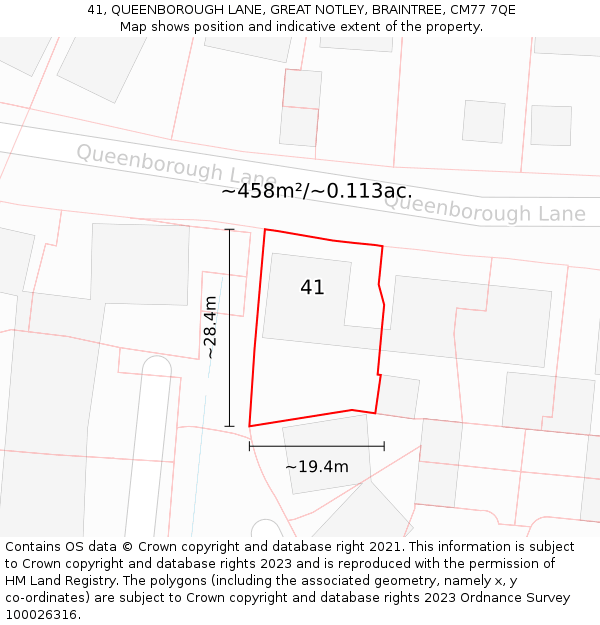 41, QUEENBOROUGH LANE, GREAT NOTLEY, BRAINTREE, CM77 7QE: Plot and title map