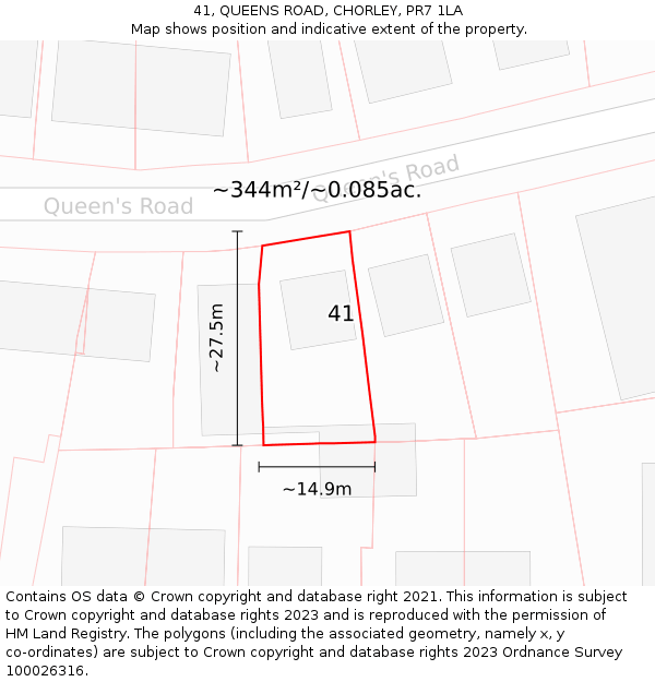 41, QUEENS ROAD, CHORLEY, PR7 1LA: Plot and title map