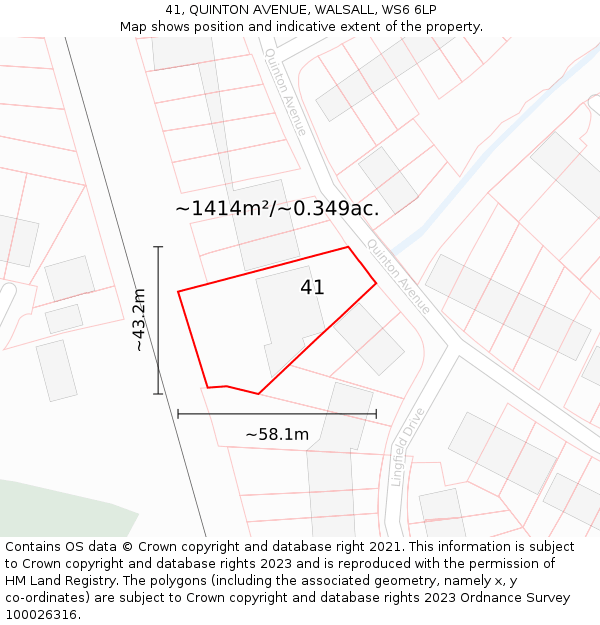 41, QUINTON AVENUE, WALSALL, WS6 6LP: Plot and title map
