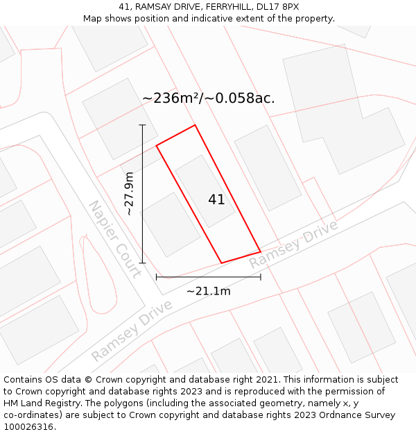 41, RAMSAY DRIVE, FERRYHILL, DL17 8PX: Plot and title map