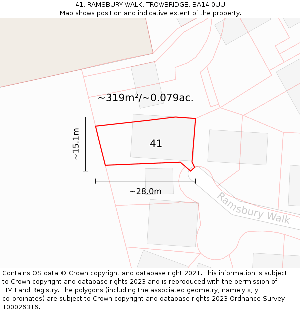 41, RAMSBURY WALK, TROWBRIDGE, BA14 0UU: Plot and title map