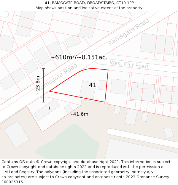 41, RAMSGATE ROAD, BROADSTAIRS, CT10 1PP: Plot and title map