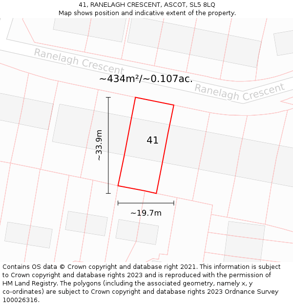 41, RANELAGH CRESCENT, ASCOT, SL5 8LQ: Plot and title map