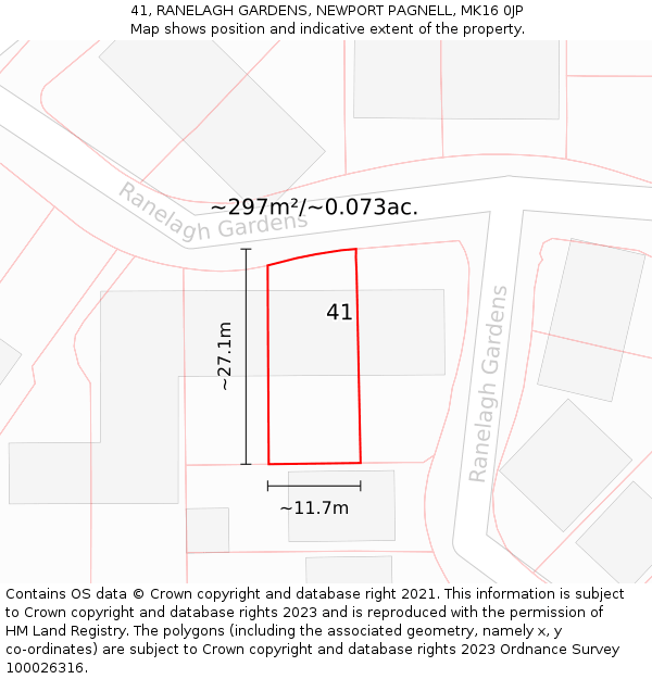 41, RANELAGH GARDENS, NEWPORT PAGNELL, MK16 0JP: Plot and title map