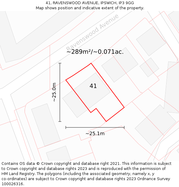 41, RAVENSWOOD AVENUE, IPSWICH, IP3 9GG: Plot and title map