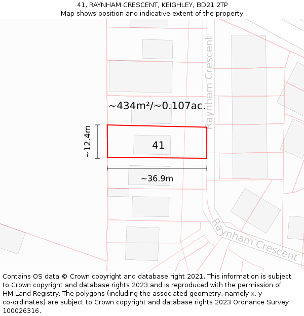 41, RAYNHAM CRESCENT, KEIGHLEY, BD21 2TP: Plot and title map