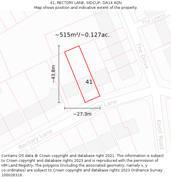 41, RECTORY LANE, SIDCUP, DA14 4QN: Plot and title map