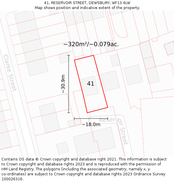 41, RESERVOIR STREET, DEWSBURY, WF13 4LW: Plot and title map