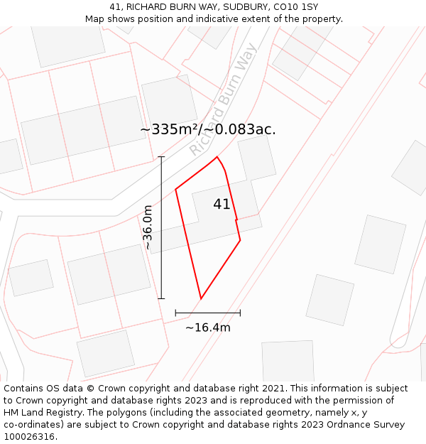 41, RICHARD BURN WAY, SUDBURY, CO10 1SY: Plot and title map