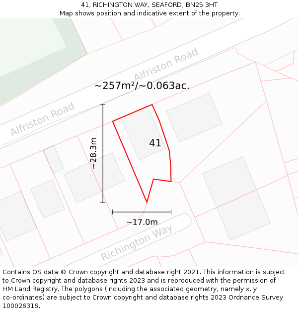 41, RICHINGTON WAY, SEAFORD, BN25 3HT: Plot and title map