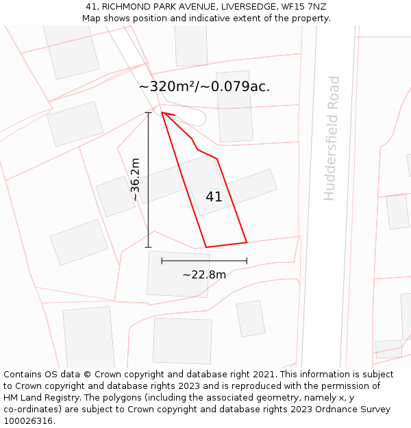41, RICHMOND PARK AVENUE, LIVERSEDGE, WF15 7NZ: Plot and title map