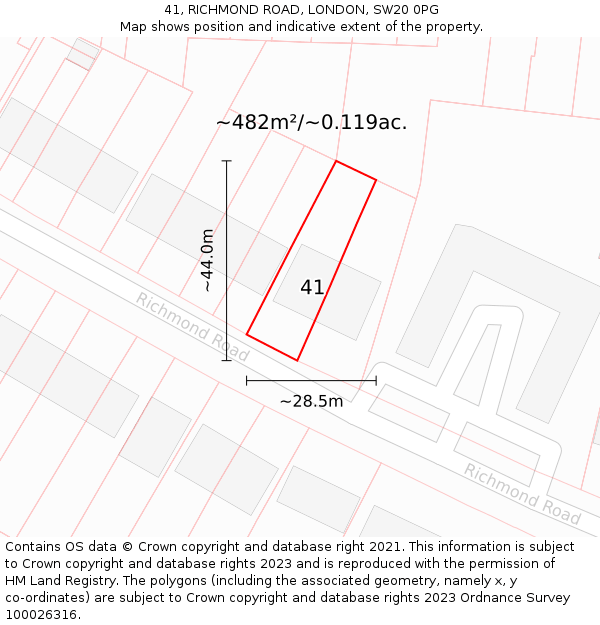 41, RICHMOND ROAD, LONDON, SW20 0PG: Plot and title map