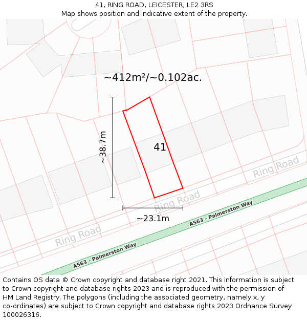 41, RING ROAD, LEICESTER, LE2 3RS: Plot and title map