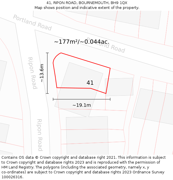 41, RIPON ROAD, BOURNEMOUTH, BH9 1QX: Plot and title map