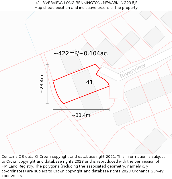 41, RIVERVIEW, LONG BENNINGTON, NEWARK, NG23 5JF: Plot and title map