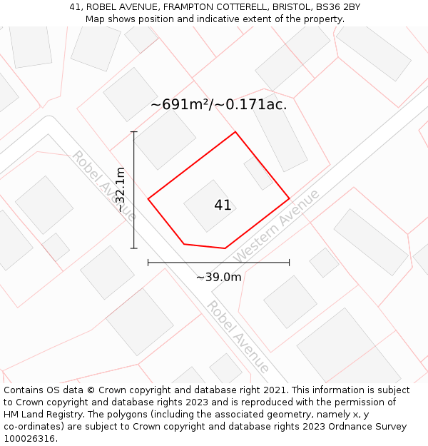 41, ROBEL AVENUE, FRAMPTON COTTERELL, BRISTOL, BS36 2BY: Plot and title map