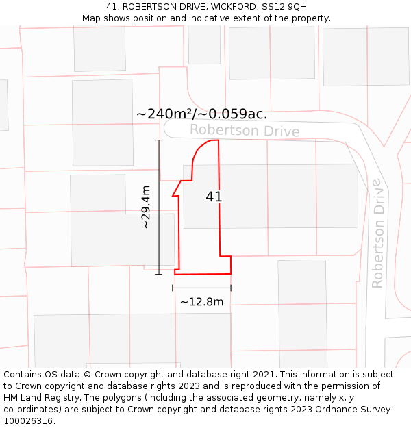 41, ROBERTSON DRIVE, WICKFORD, SS12 9QH: Plot and title map