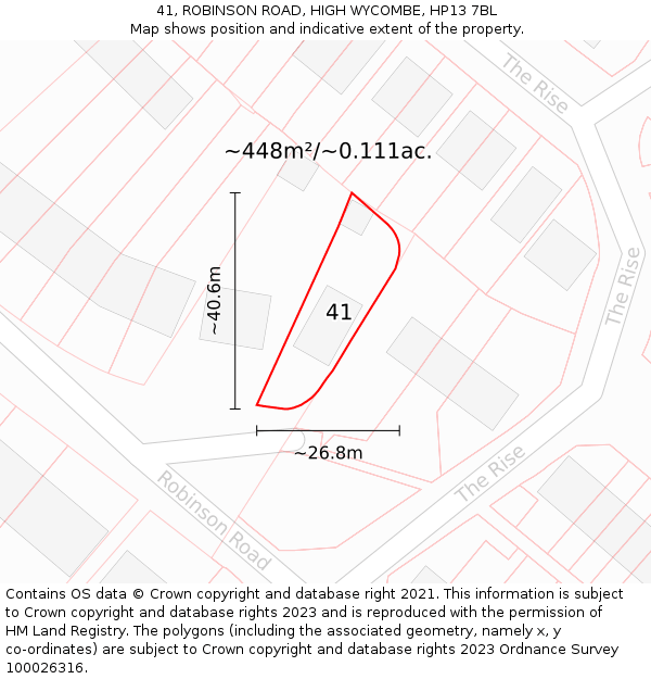 41, ROBINSON ROAD, HIGH WYCOMBE, HP13 7BL: Plot and title map